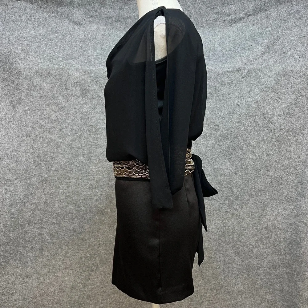 XOXO Flowy Black Beaded Waist Open‎ Back Mini Dress Party Cocktail Size 3/4